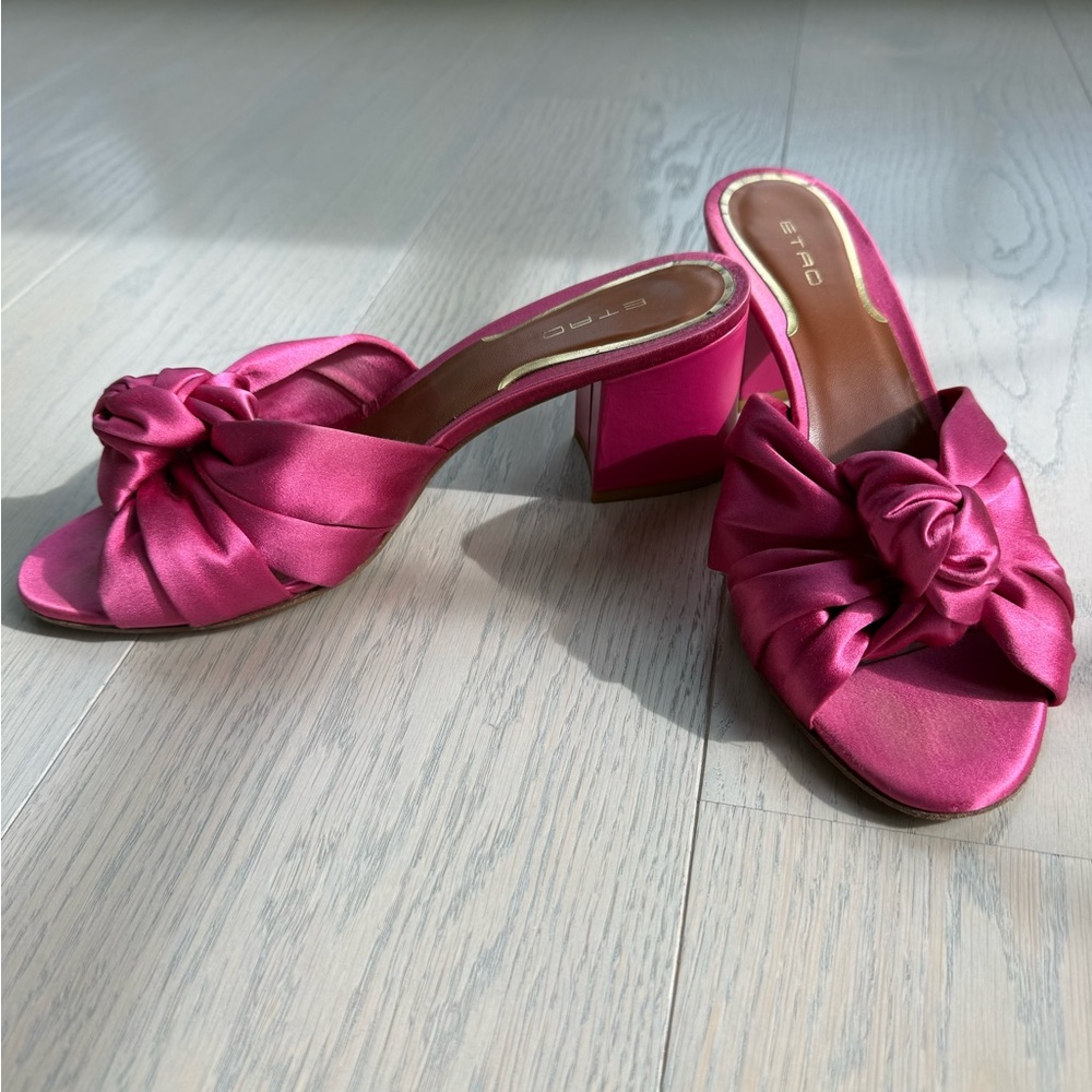 Etro Fuchsia Satin Knot Mules